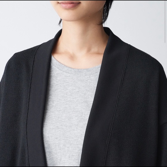 Muji Fleece Knit Wide Cardigan - Black - XS-S - Picture 5 of 7
